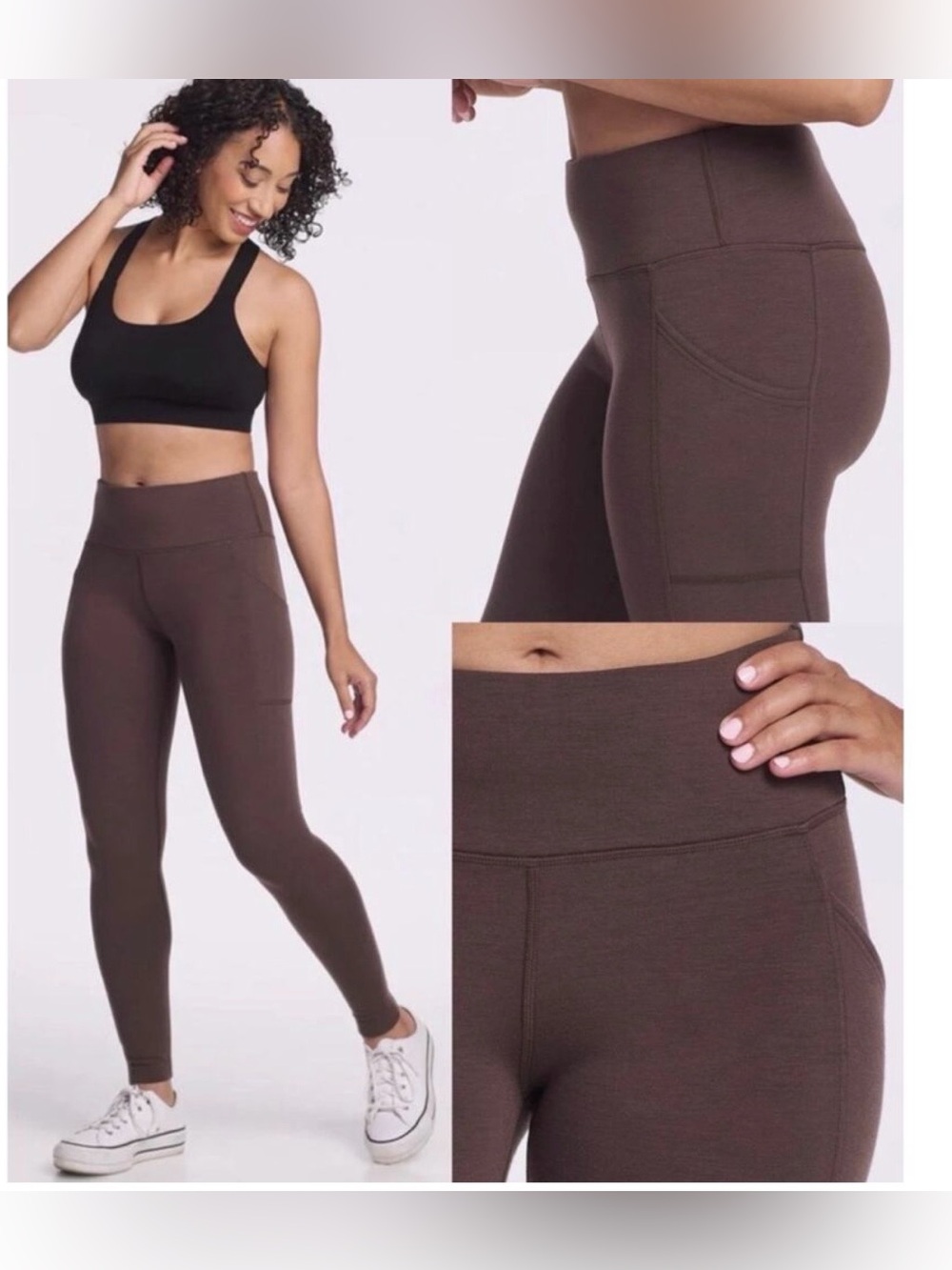 Woolx Piper Pocket Leggings Brown M Merino Wool Blend Cold Weather Outdoors